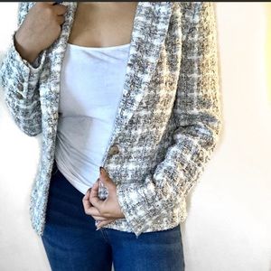 Tweed style colorblock blazer